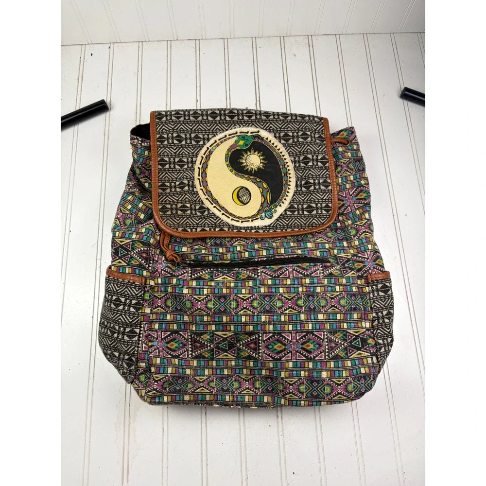 Mossimo Vintage Y2K Boho Hippie Tribal Multicolor Yin Yang Backpack Bookbag